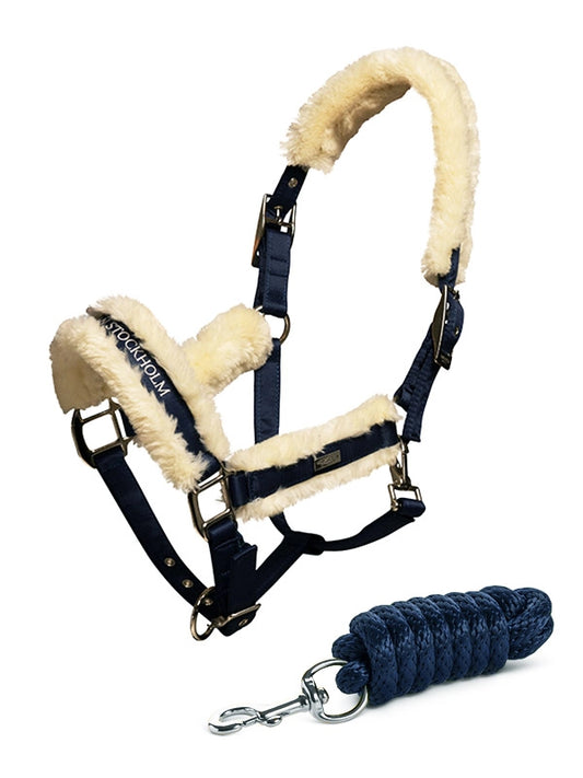 Комплект: Недовуздок з хутром та чумбур Navy від Equestrian Stockholm